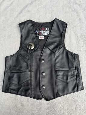 Kids All American Rider Leather Motorcycle Vest Size M Black